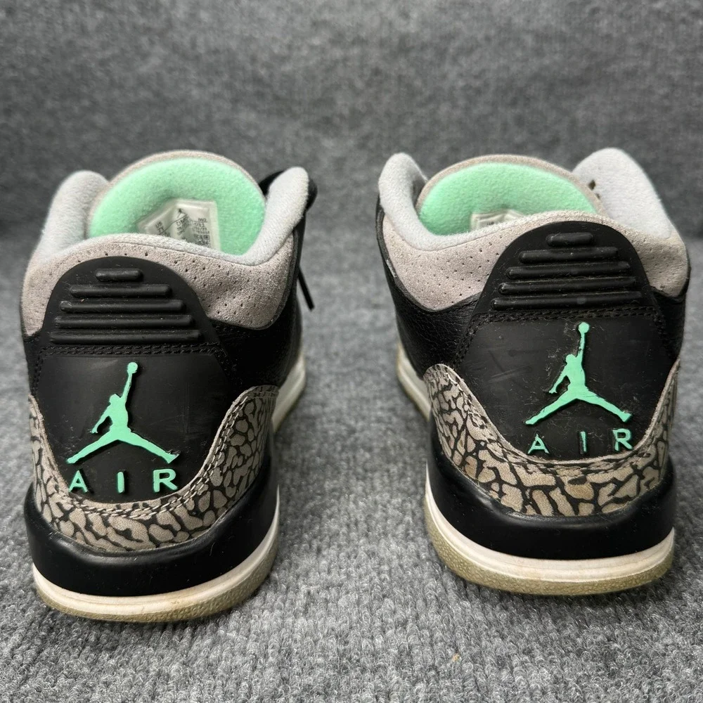 Jordan 3 Retro Kids 7Y Black Green Grey Elephant Print DM0967-031